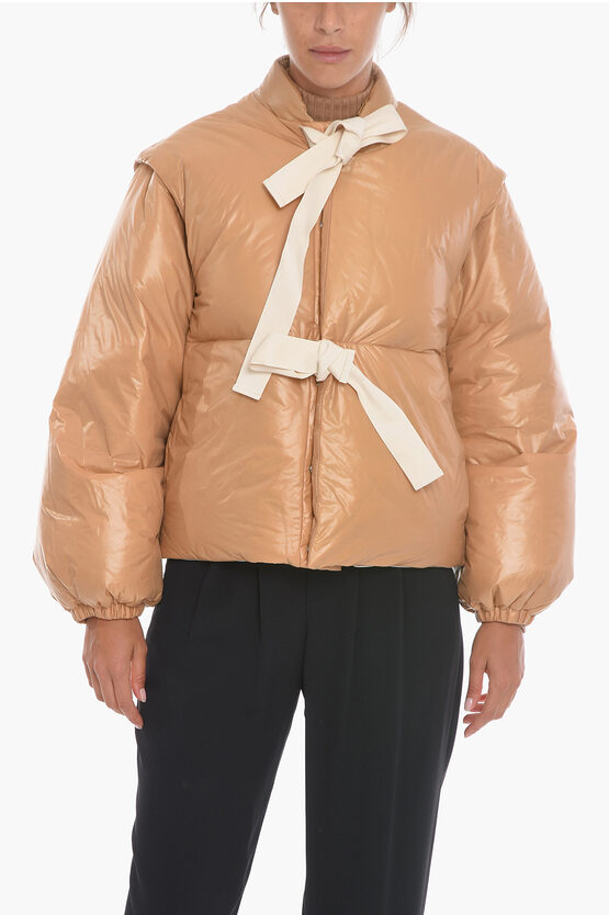 Jil Sander Cropped Puffer Jacket With Self-tie Detail In Brown