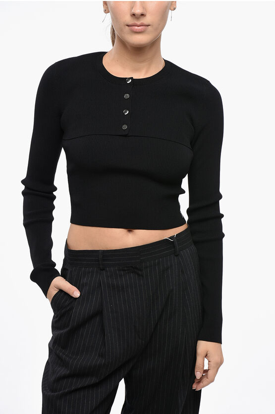 Alexander Wang Cropped Ribbed Cami Cardigan With Tank Twinset Grösse M In Black