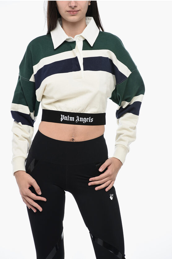 Shop Palm Angels Cropped Rugby Long Sleeved Polo With Logoed Band