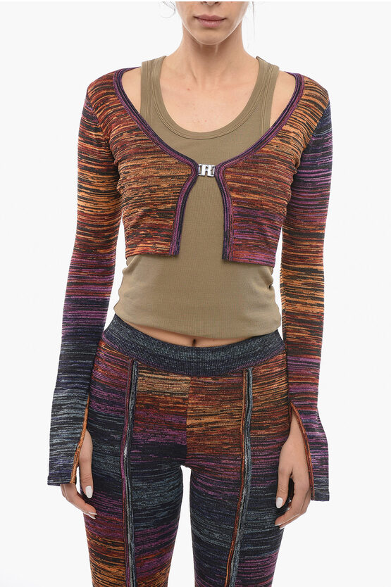 Rotate Birger Christensen Cropped Space Dye Cardigan With R-shape Closure In Multi