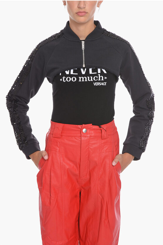 Vaquera Cropped Sweatshirt With Sequin Decoration In Black
