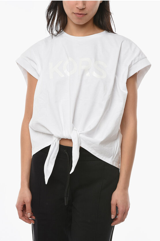 Shop Michael Kors Cropped T-shirt With Knot And Ton-sur-ton Logo