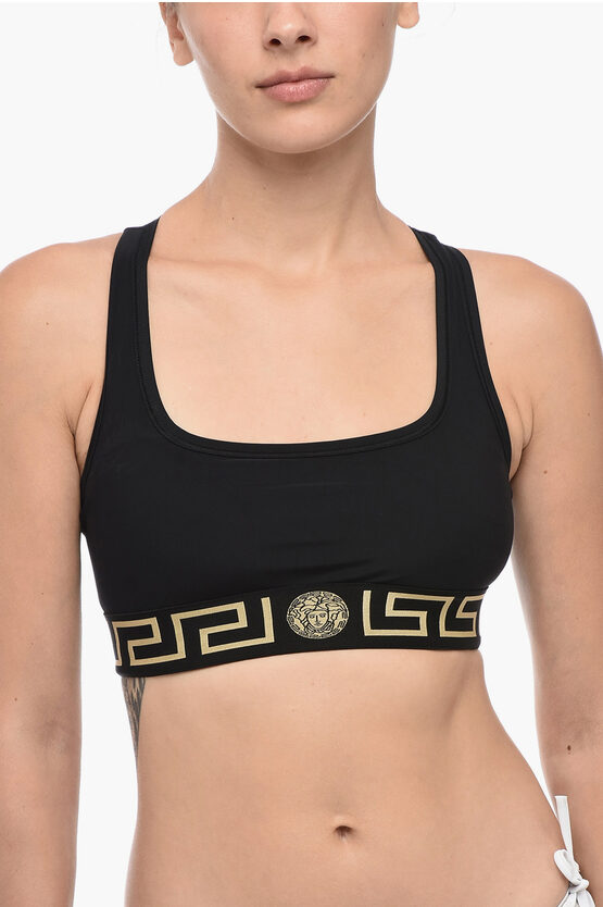 Shop Versace Cropped Top With La Greca Motif