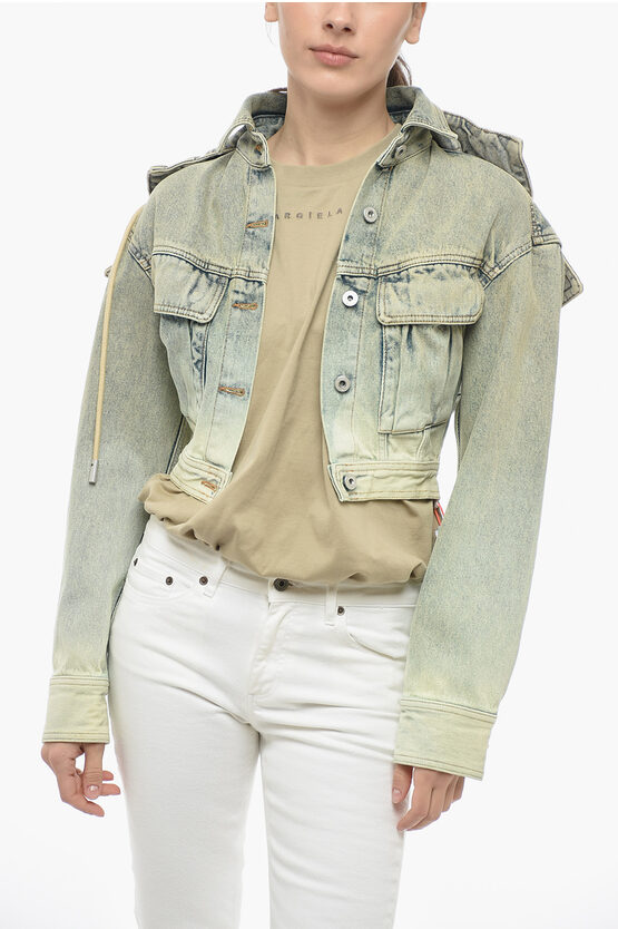 Off-white Cropped Toybox Denim Jacket With Removable Hood In Neutral