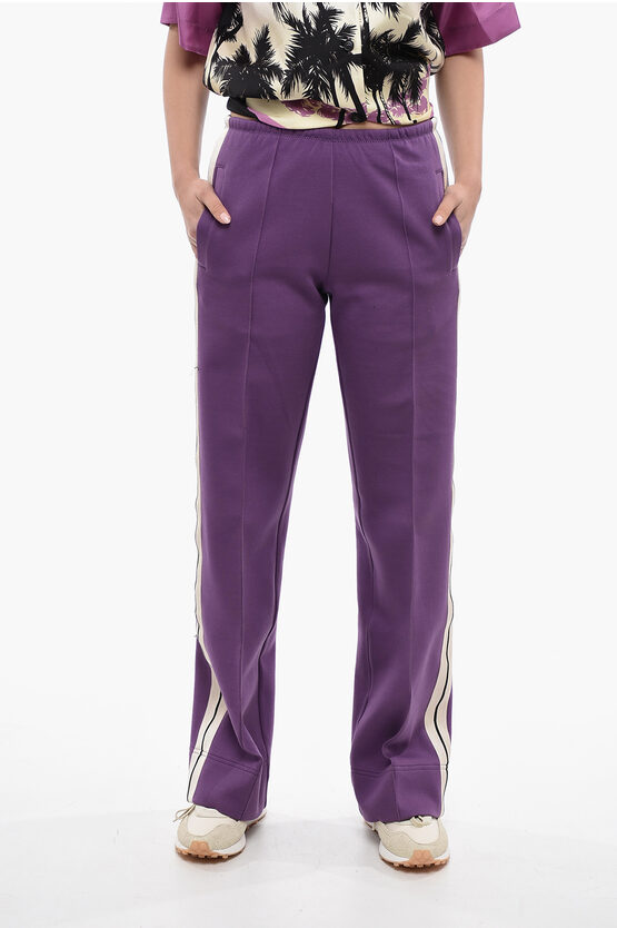 Palm Angels Cropped Track Joggers With Contrasting Bands In Purple