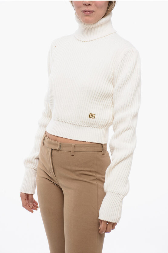 Shop Dolce & Gabbana Cropped Turtleneck Sweater With Dg Application