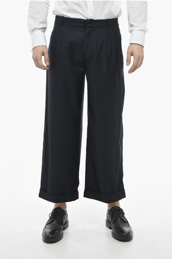 Etro Cropped Virgin Wool Trousers With Cuffs In Blue