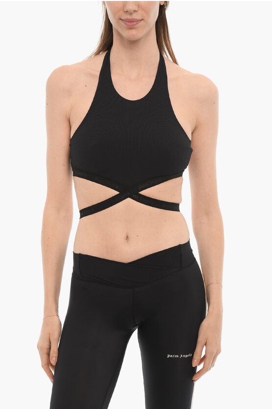 Shop Palm Angels Crossed Waist Ribbed Crop Top