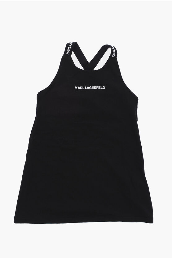 Karl Lagerfeld Crosses Logoed Straps Dress In Black
