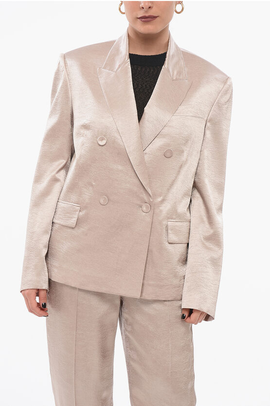 Krizia Crumpled Effect Satin Double Breasted Blazer