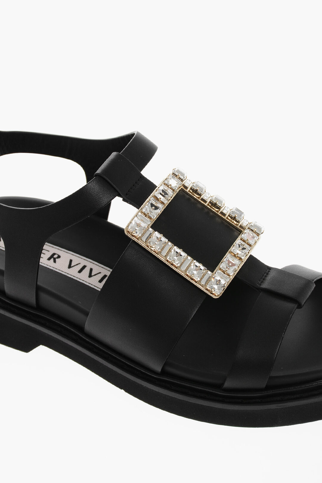 Roger Vivier Crystal Buckle Leather VIV RANGERS Sandals