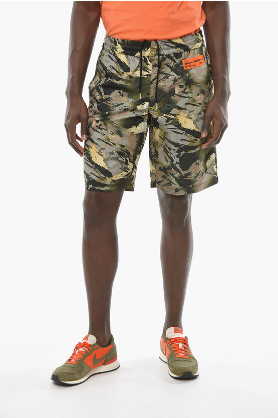Shop Heron Preston Ctnmb Camouflage-patterned Shorts With Elasticated Waistband