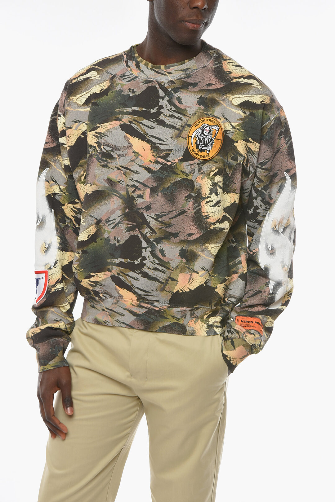 Heron Preston CTNMB Crew-neck CAMO FLAMING Sweatshirt with Logo