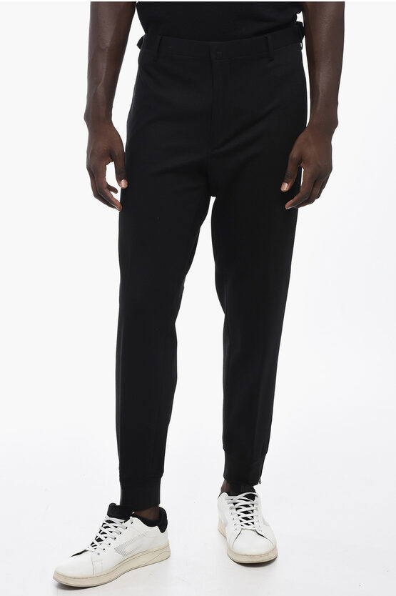 Corneliani Cuffed Academy Wool Blend Pants With Ankle Zips