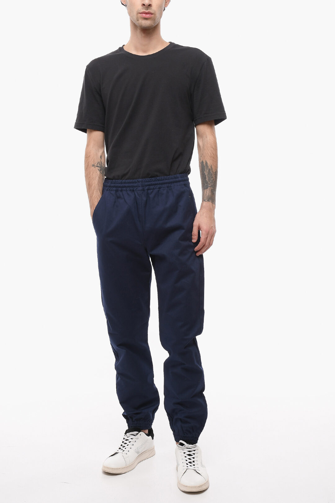 Off-White Cuffed CASUAL Cotton Pants with Elastic Wasitband men