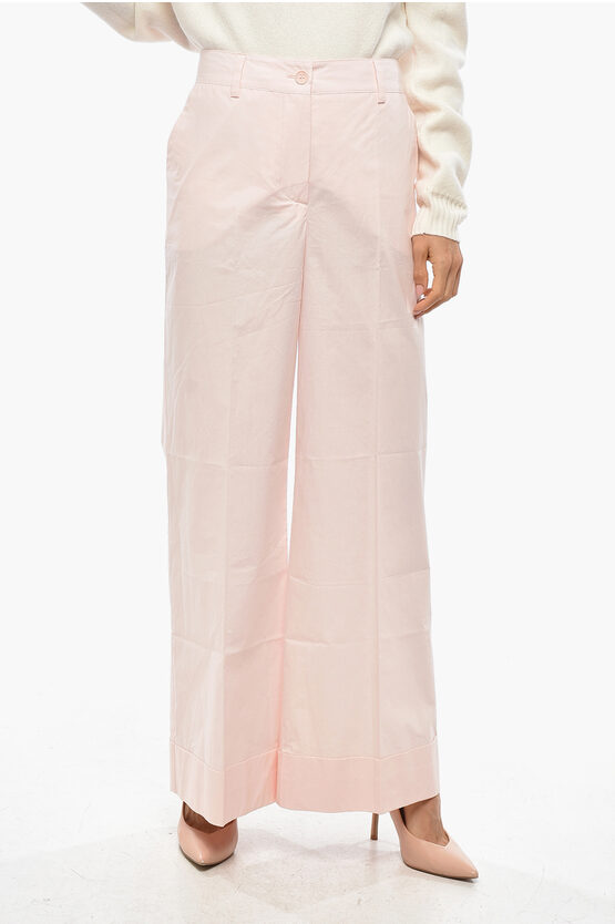 P.a.r.o.s.h Cuffed Hem Cotton Popline Pants In Pink