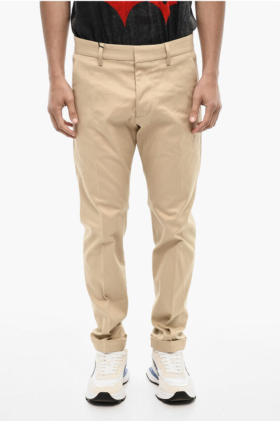 Dsquared2 Cuffed Hem Cotton Twill Chino Pants In Neutral