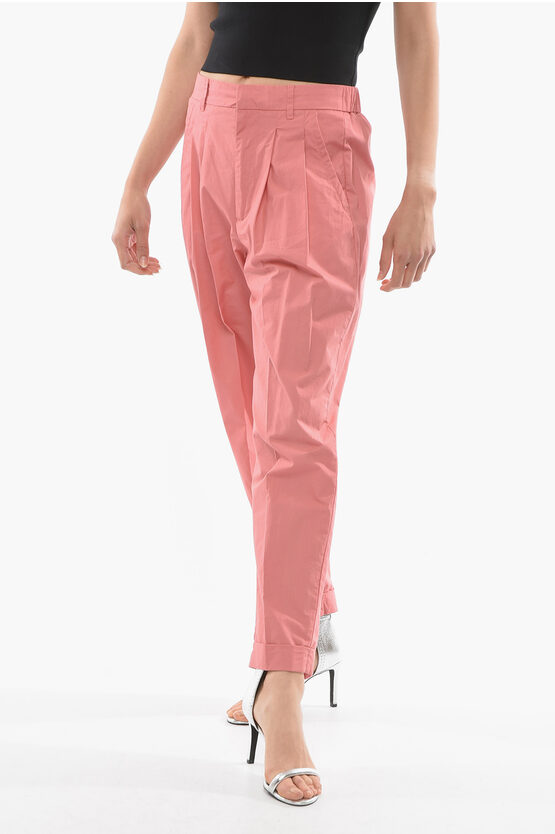 Attic And Barn Cuffed Hem Double Pleated Preppy Pants In Pink