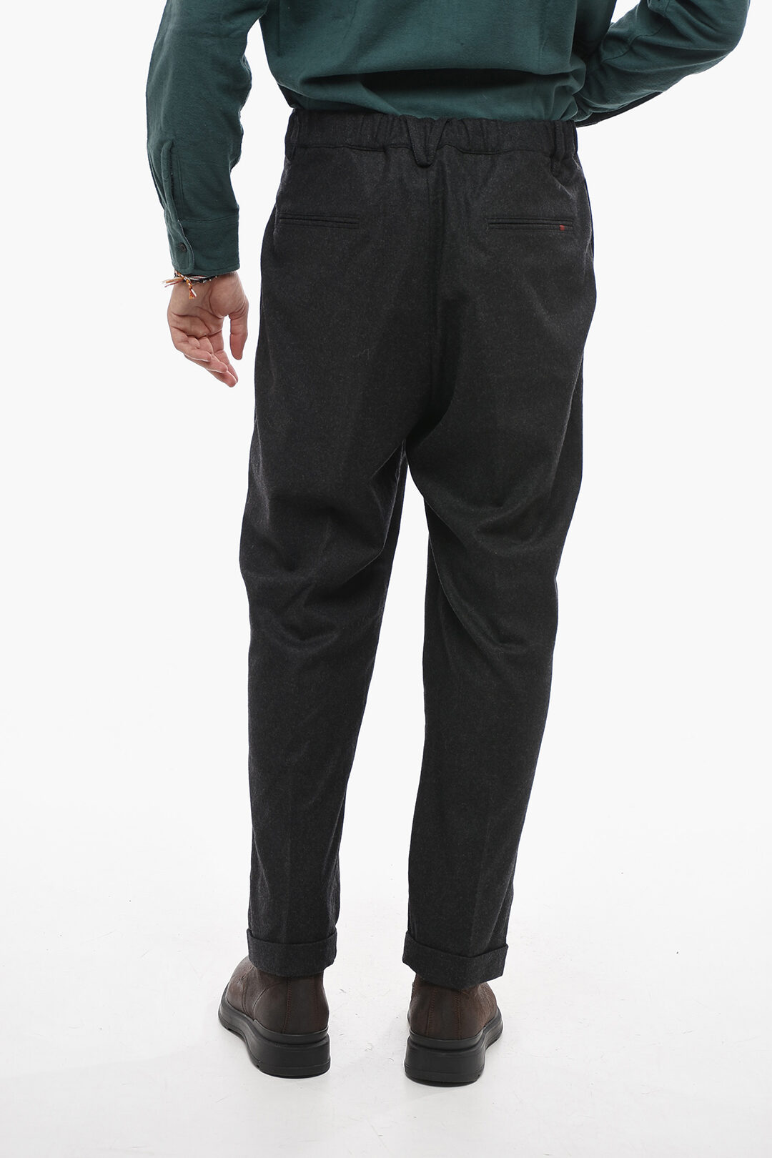 Foiled Straight Leg Pants with Cuffed Hem