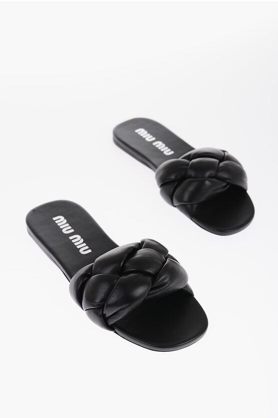 Shop Miu Miu Cuir Sole Leather Padded Sliders