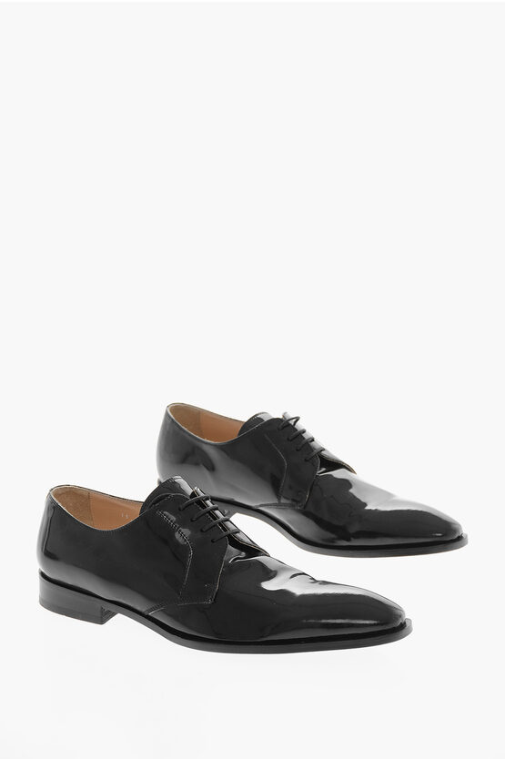 Corneliani Cuir Sole Patent Leather Lace-up Derby Shoes In White