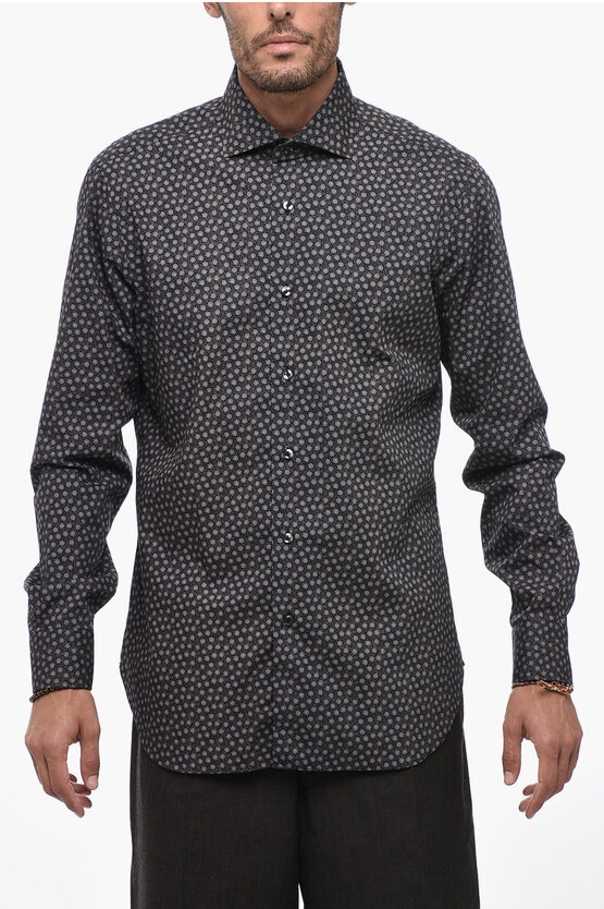 Shop Barba Napoli Culto Patterned Poplin Cotton Shirt