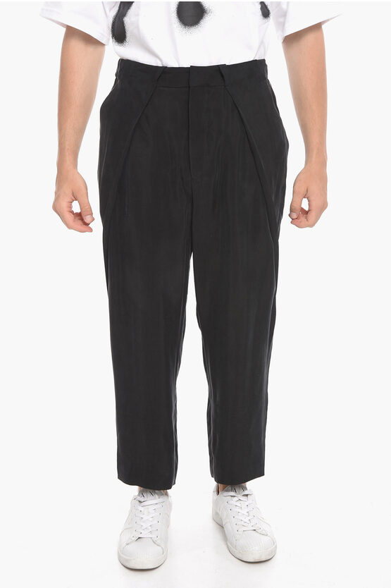 Balmain Cupro Cropped Trousers With One Pleat Front In Black