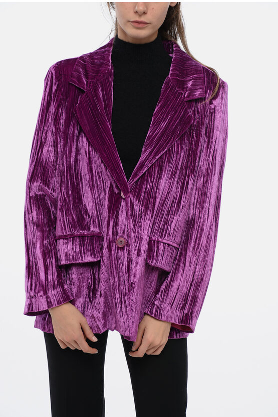 Shop Sleep No More Curly Velvet Loose-fit Blazer With Paded Shoulder