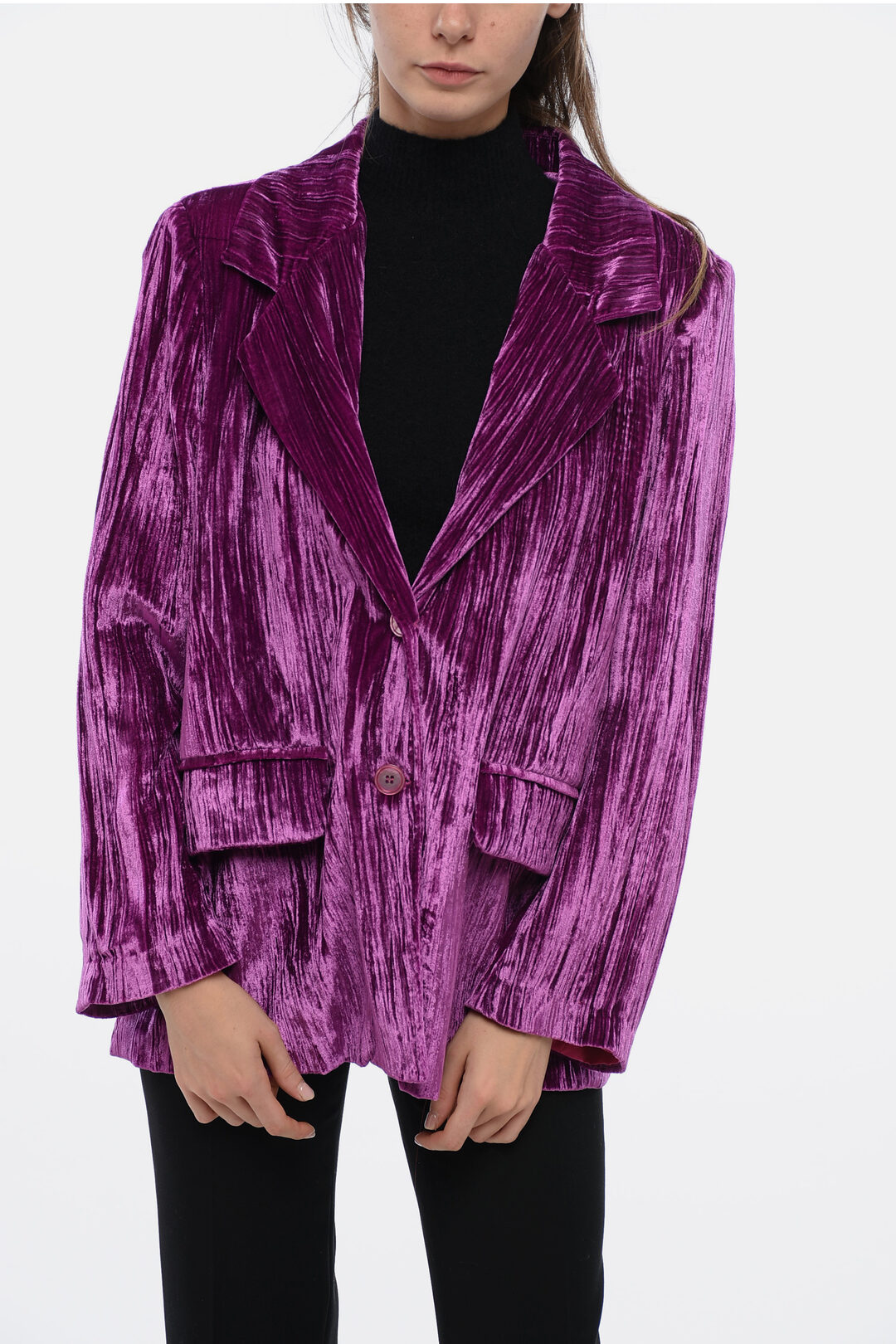 Sleep no More Curly Velvet Loose-Fit Blazer with Paded Shoulder