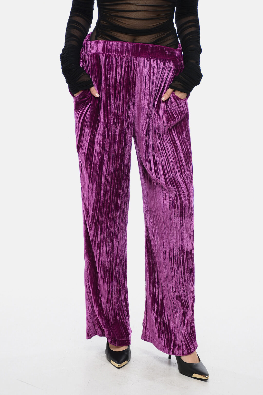Sleep no More Curly Velvet Wide-Leg Pants women - Glamood Outlet