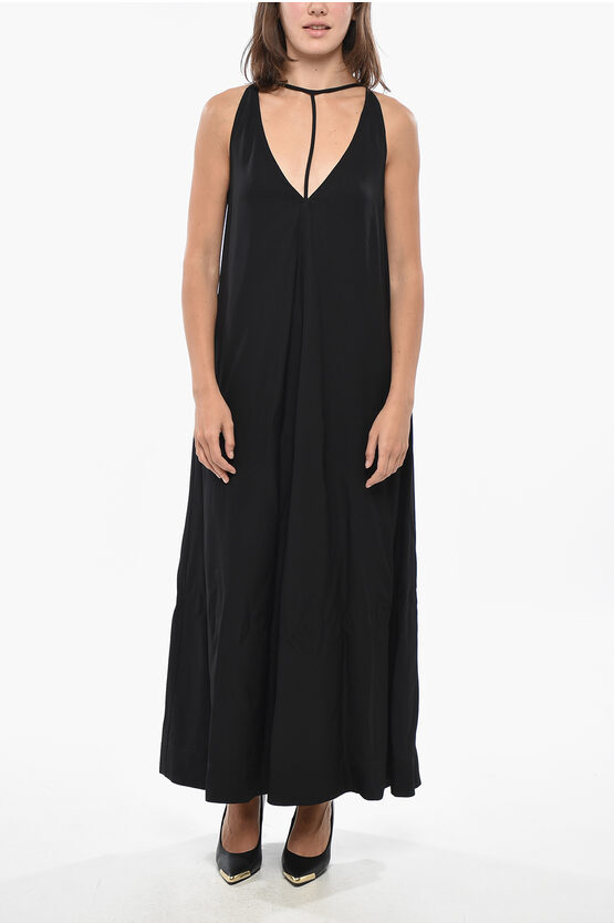 Totême Cut-out Detailed T-strap Maxi Dress In Black