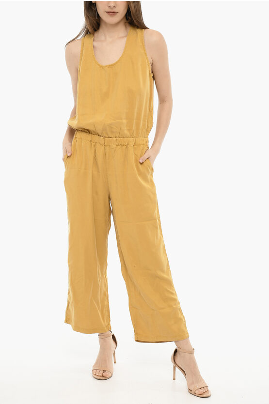 Woolrich Cut Out Details Back Summer Fluid Flared Jumpsuit In Gold
