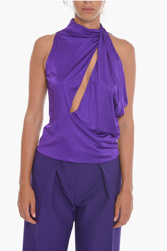 Versace Cut-out Draped Top With Halter Neck In Purple