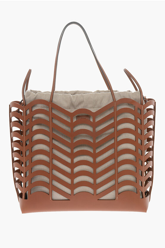 Chloé Cut-out Leather Kayan Tote Bag With Linen Pouch In Brown