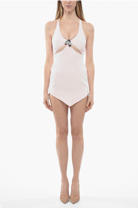 David Koma Cut-out Metal Flower Sheath Dress With V Bottom In Pink