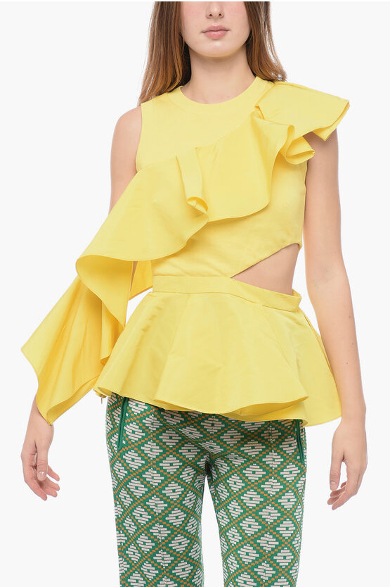 Shop Alexander Mcqueen Cut-out Top With Ruffle Detailing