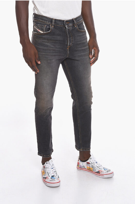 Diesel D-fining Cropped Denims With Distressed Effect 17cm In Gray
