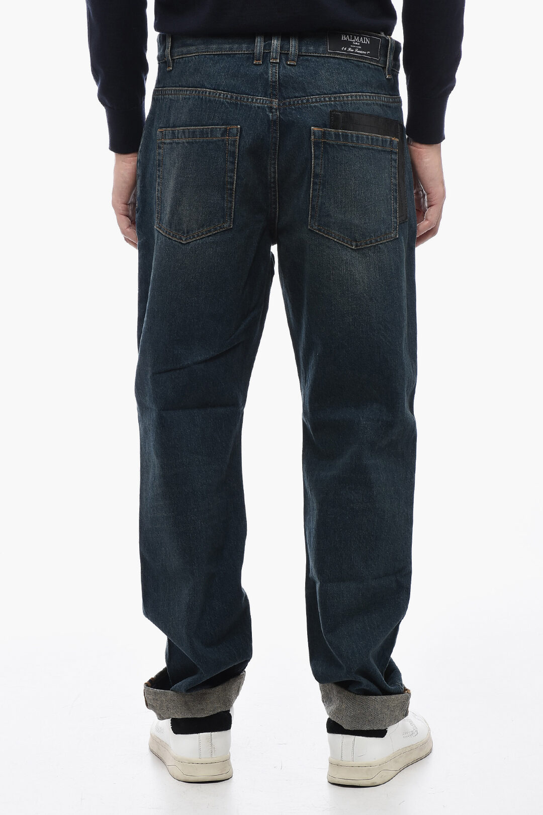 1000~Lived-in Slim Fit Denims with Leather Logo Patch 17cm main image 1
