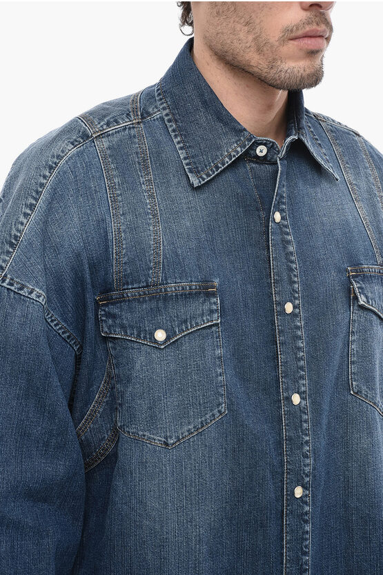 Alexander McQueen Dark Wash Oversized Denim Shirt with Elastic