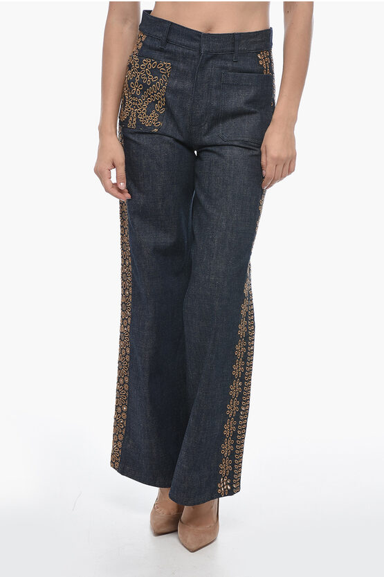 Shop Dior Dark Wash Palazzo Denims With Embroideries 28cm