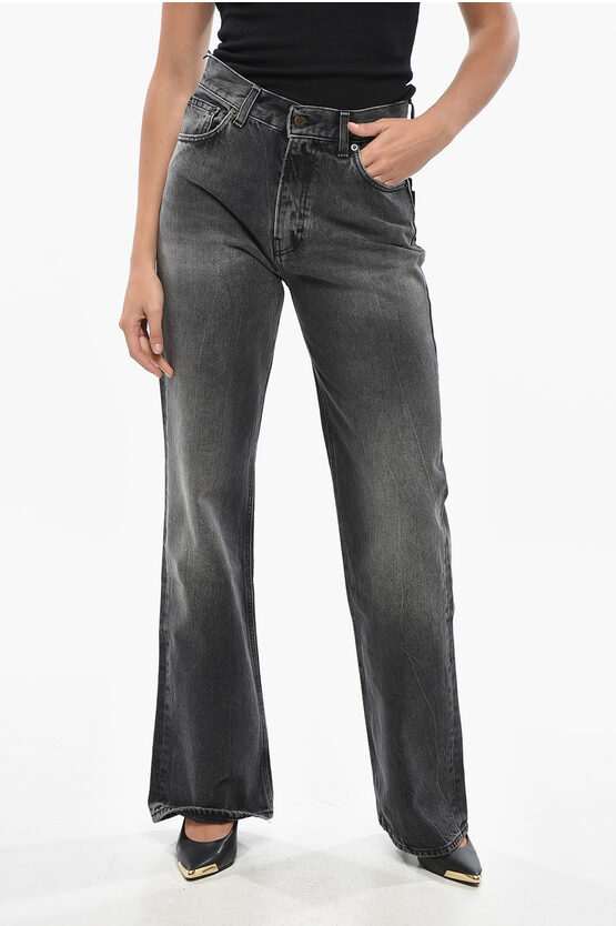 Haikure Dark Wash Wide Leg Korea Jeans With Ton On Ton Button 28cm In Gray