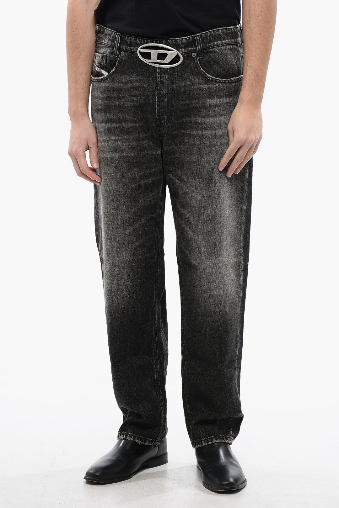 Dark Washed 2010 D-MACS-S2 Loose Fit Jeans with Cut-Out Logo Detail 21cm