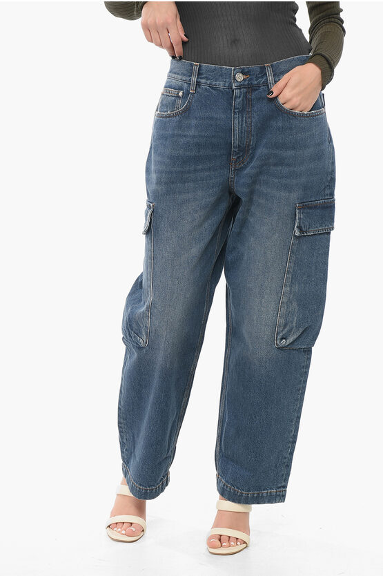 Shop Stella Mccartney Dark Washed Cargo Denims 21cm