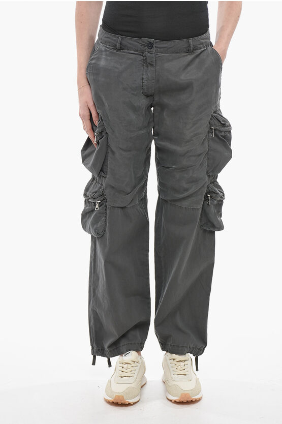 Shop John Elliott Dark Washed Cargo Pants With Belt Loops