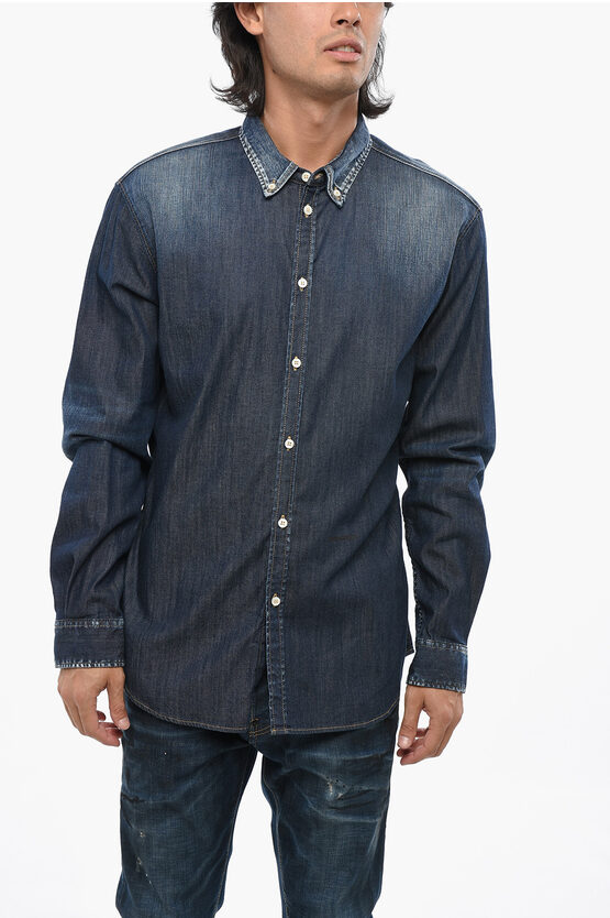 Dsquared2 Dark Washed Denim Button-down Shirt In Blue