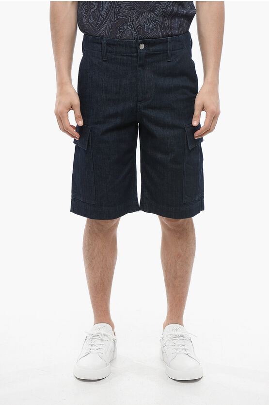 YVES SALOMON DARK WASHED DENIM CARGO SHORTS