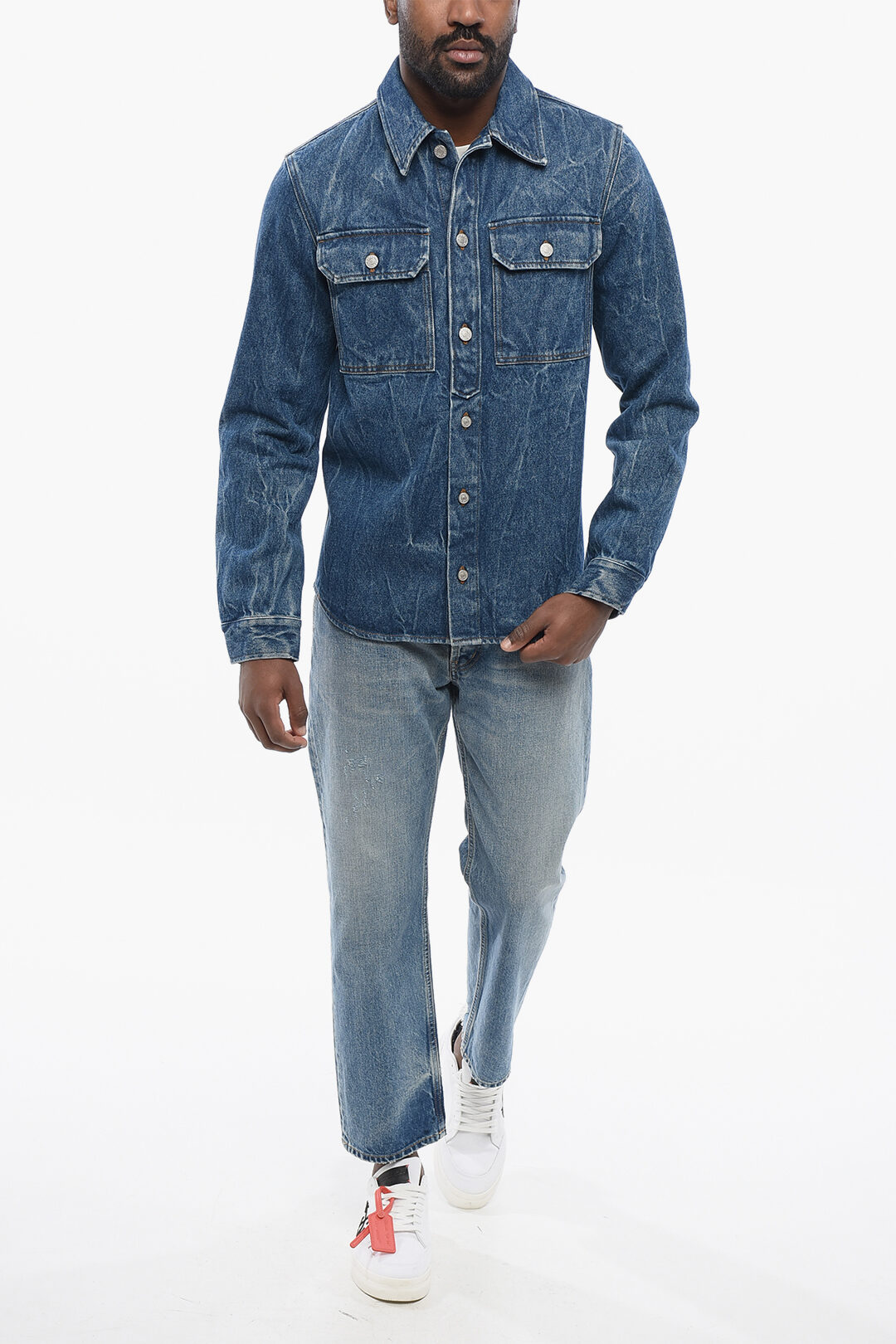 Dries Van Noten Dark Washed Denim Shirt with Breast-pockets men ...