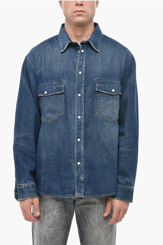 1989 Studio Dark Washed Denim Shirt With Snap Buttons In Blue