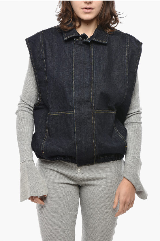 1989 Studio Dark Washed Denim Vest With Hidden Buttoning In Blue