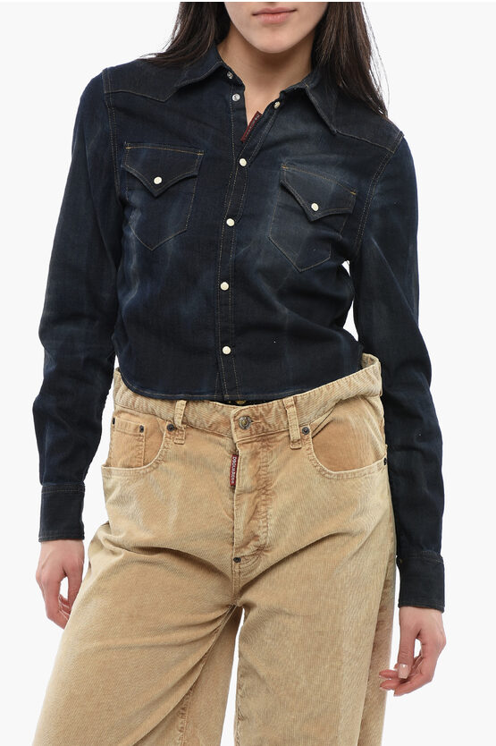 Dsquared2 Logo-tag Cropped Denim Shirt